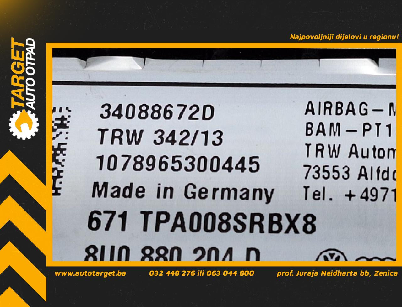 DIJELOVI AIRBAG SUVOZACA AUDI Q3 > 11-15 2.0 8U0880204D