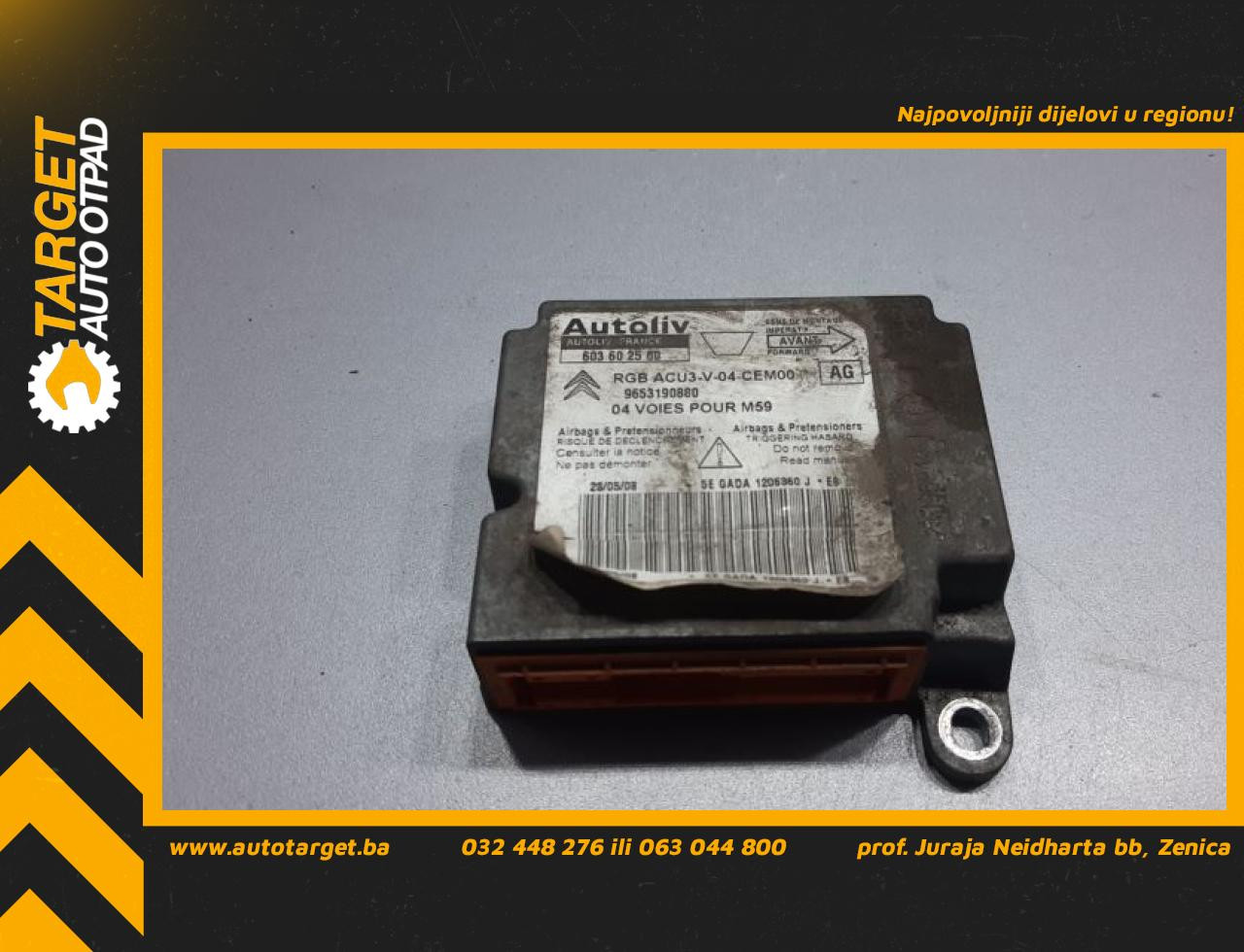 ELEKTRONIKA AIRBAGA PEUGEOT PARTNER > 03-08 9653190880