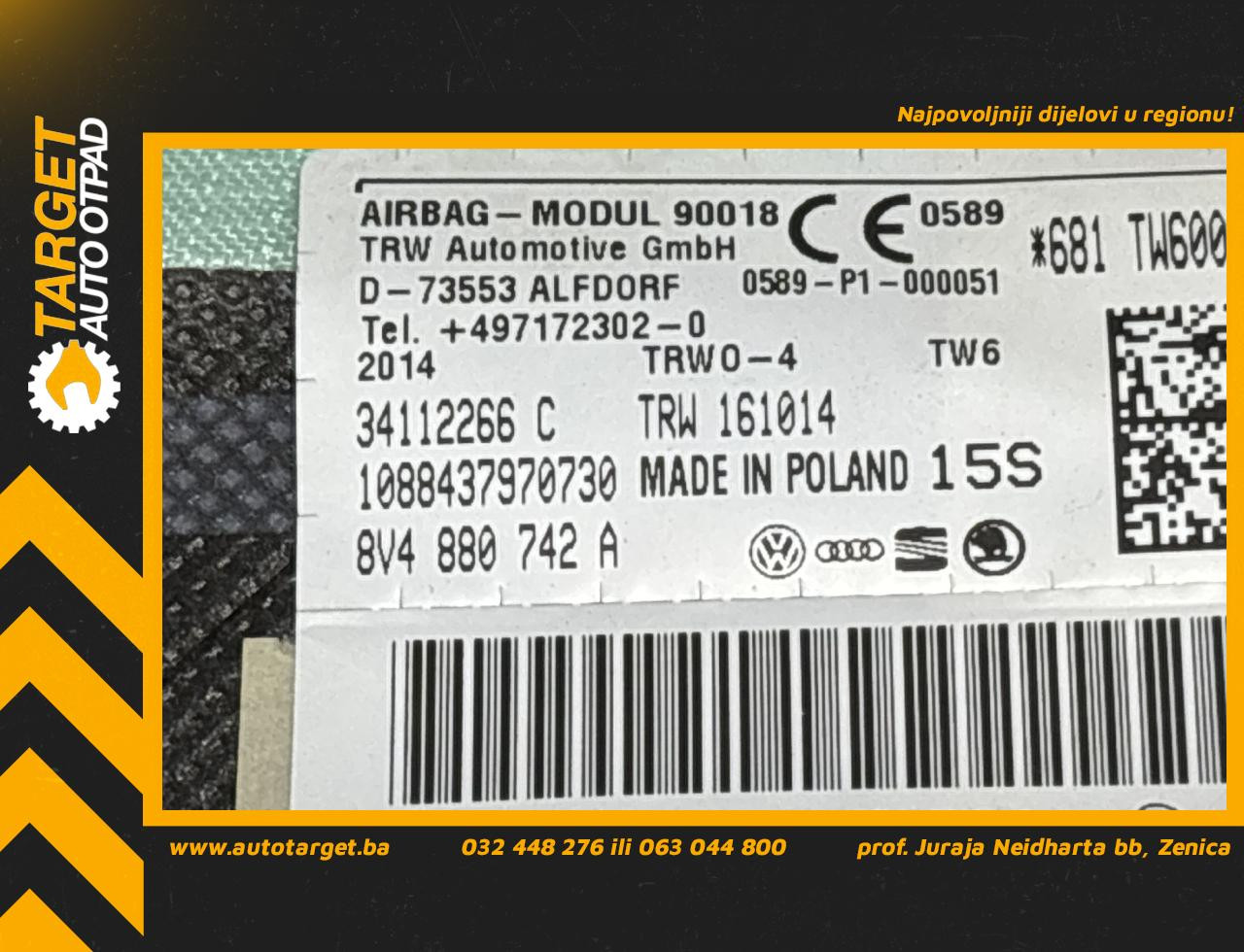 DIJELOVI KROVNI AIRBAG AUDI A3 (8V1/8VA) > 12-16 1.6 8V4880742A