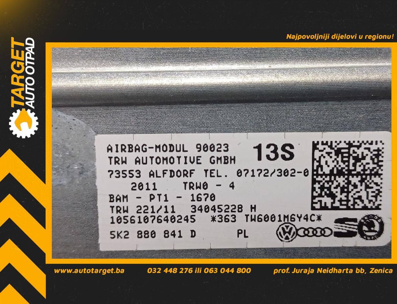 DIJELOVI AIRBAG NOGU VW GOLF 6 > 08-12 1.6 5K2880841D