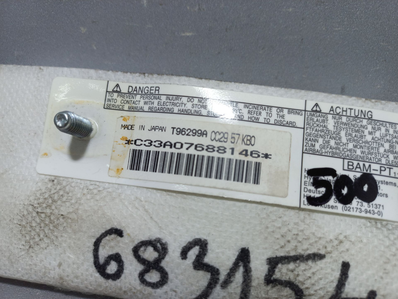 DIJELOVI AIRBAG SJEDISTA MAZDA 5 > 11-15 T96299A