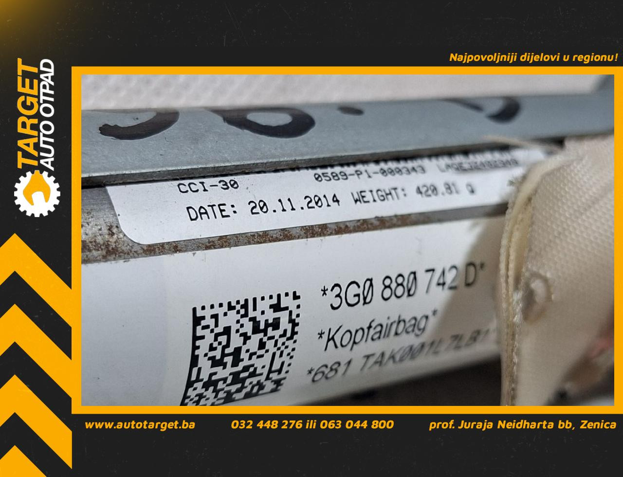 DIJELOVI KROVNI AIRBAG VW PASSAT B8 > 14-19 1.6 3G0880742D