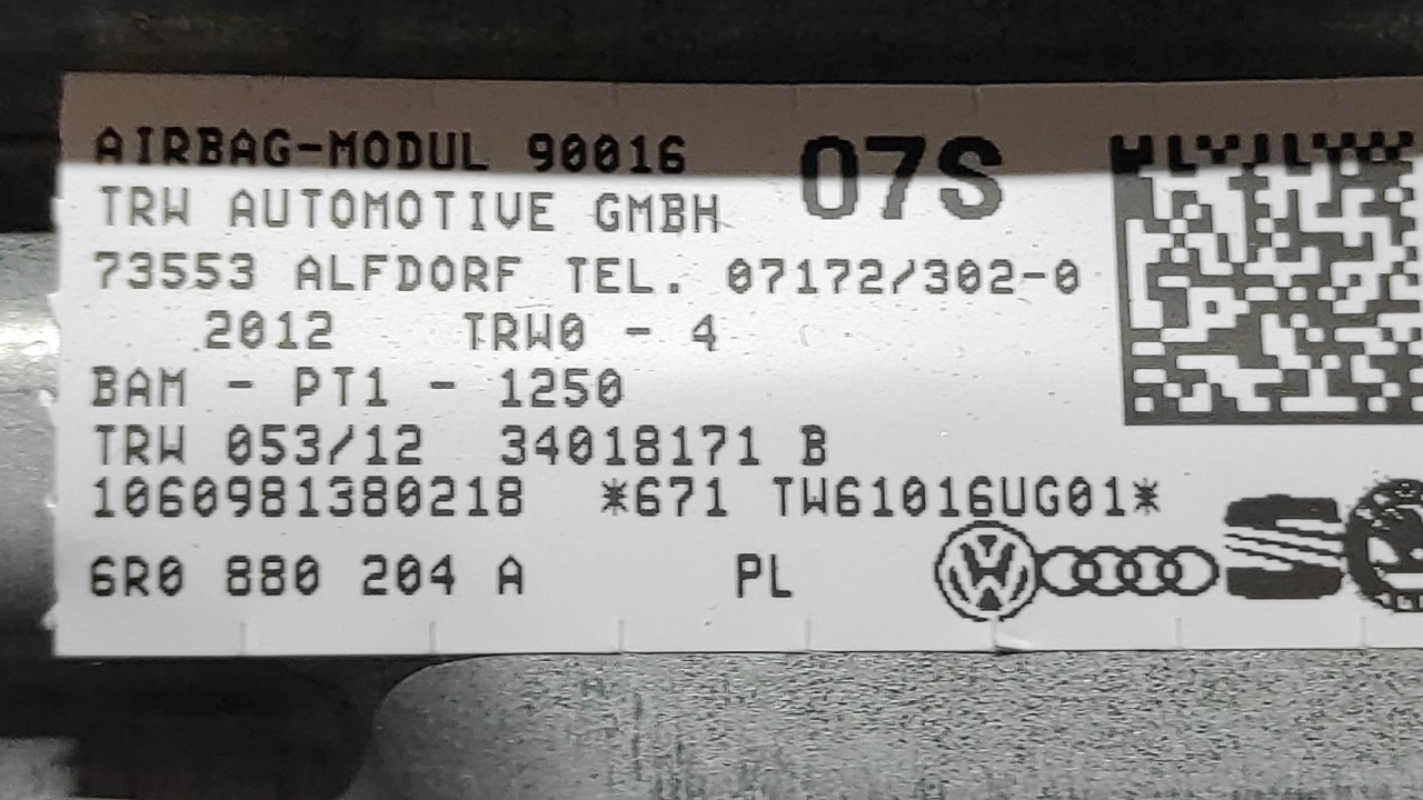 AIRBAG SUVOZACA VW POLO > 09-14 6R0880204A