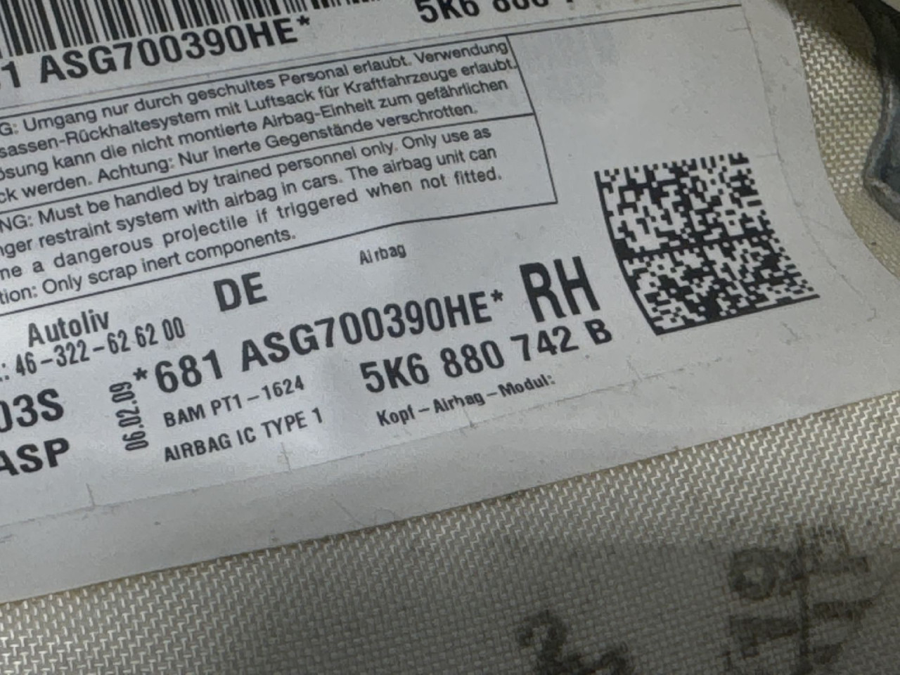 KROVNI AIRBAG VW GOLF 6 > 08-12 5K6880742B