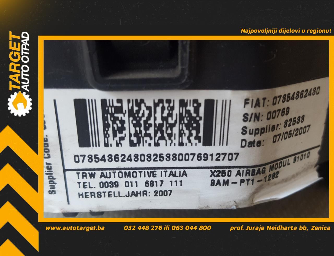 DIJELOVI AIRBAG VOLANA FIAT DUCATO > 06-14 07854862480