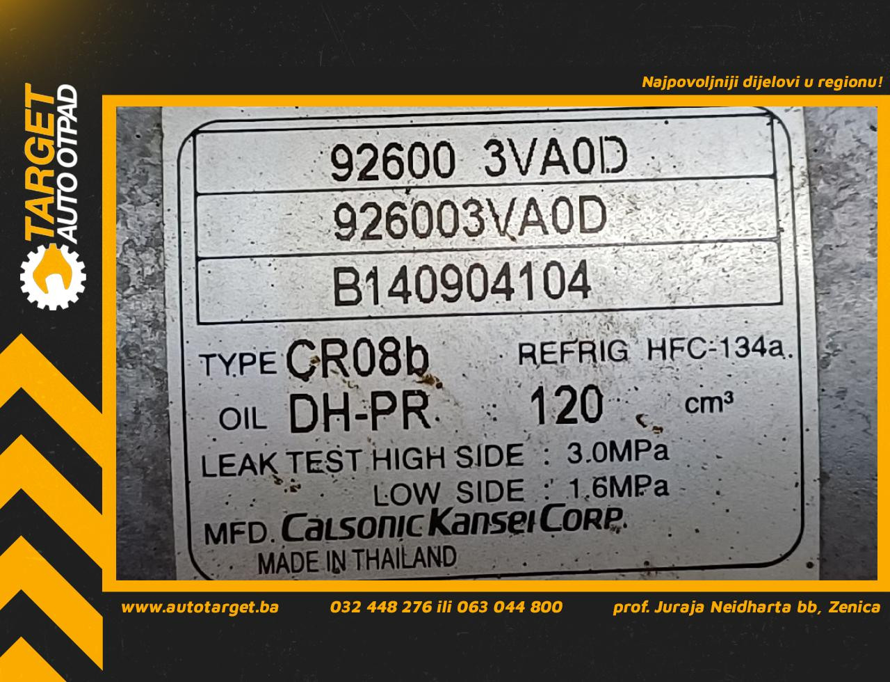 KOMPRESOR KLIME NISSAN MICRA > 10-13 926003VA0D