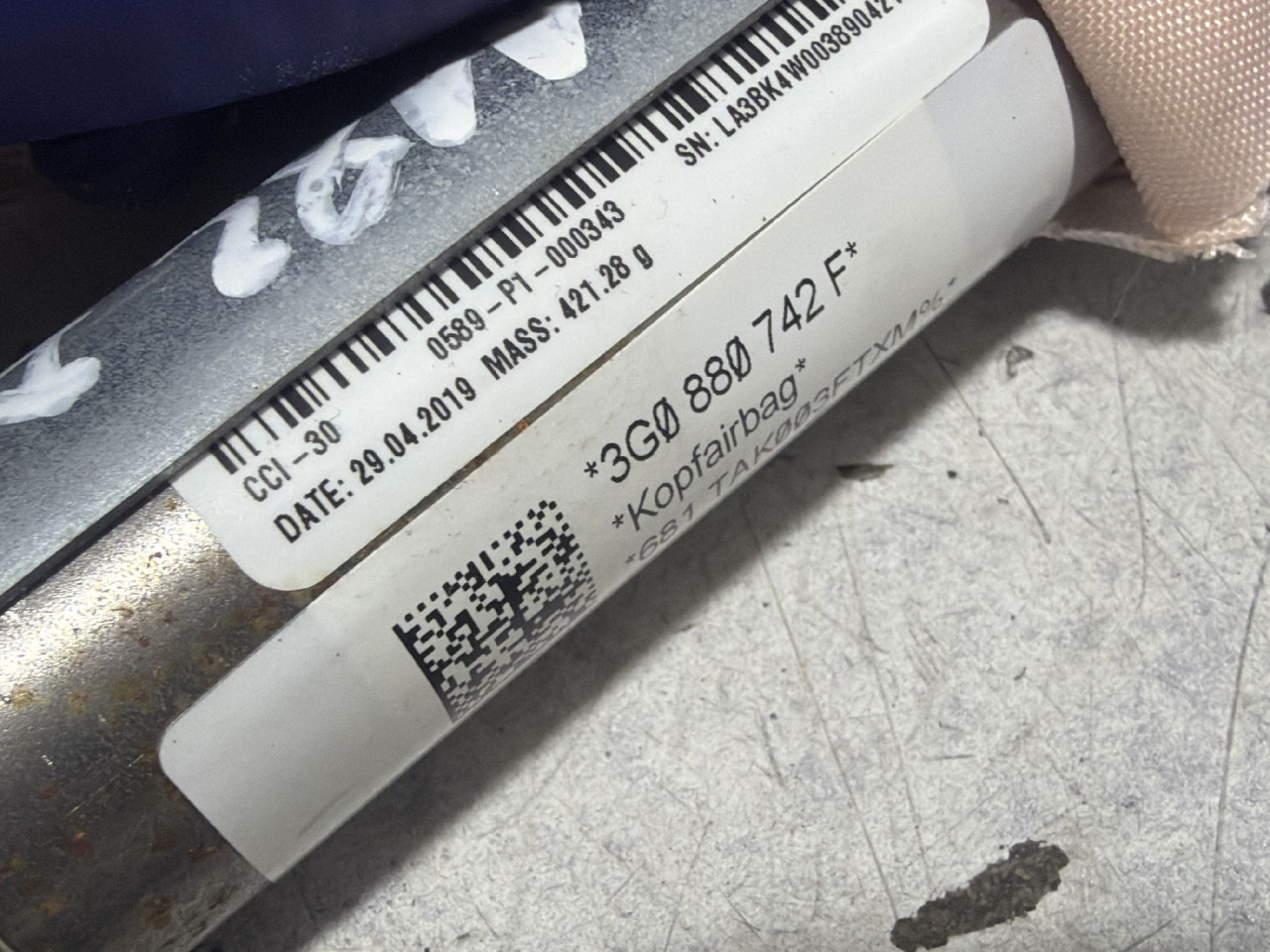 DIJELOVI KROVNI AIRBAG VW PASSAT B8 > 19 - 3G0880742F