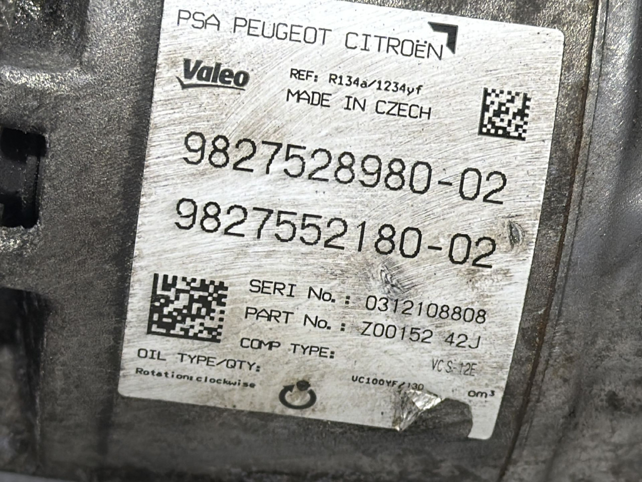 DIJELOVI KOMPRESOR KLIME PEUGEOT 308 > 17-21 1.5 9827528980