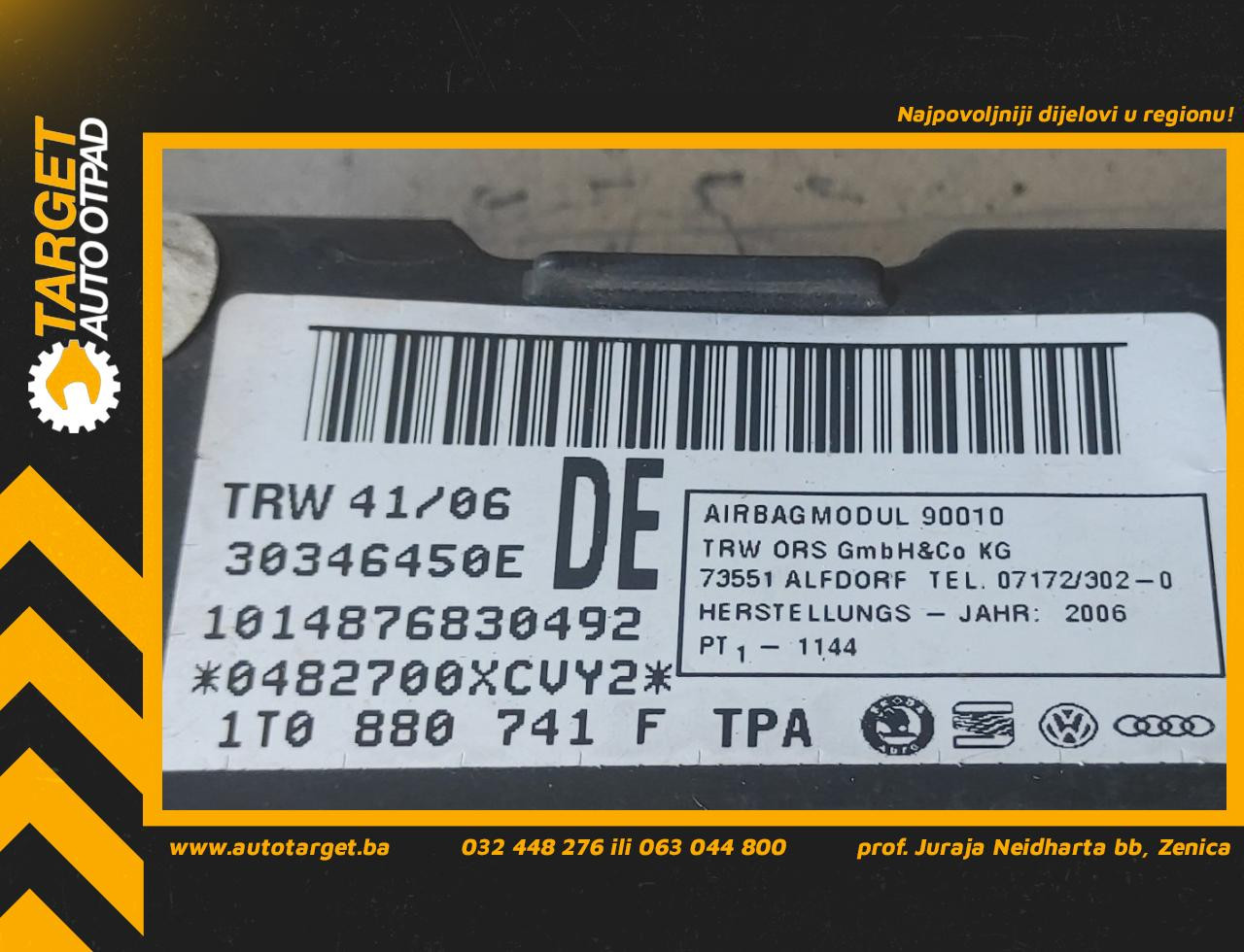 DIJELOVI KROVNI AIRBAG VW TOURAN > 03-06 1.9 1T0880741F