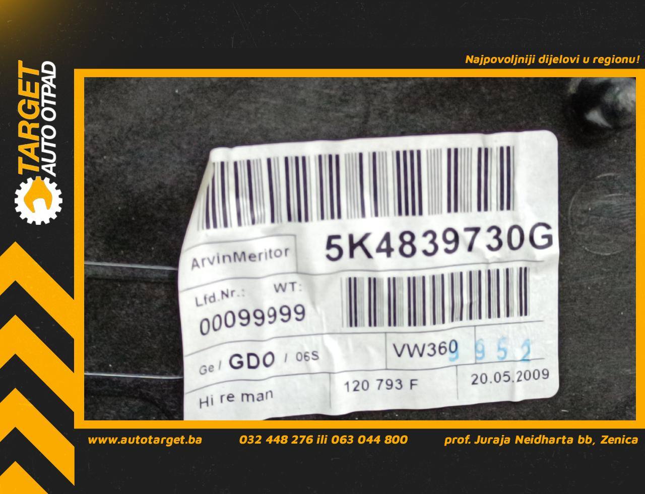 MANUELNI PODIZAC STAKLA VW GOLF 6 > 08-12 5K4839730G