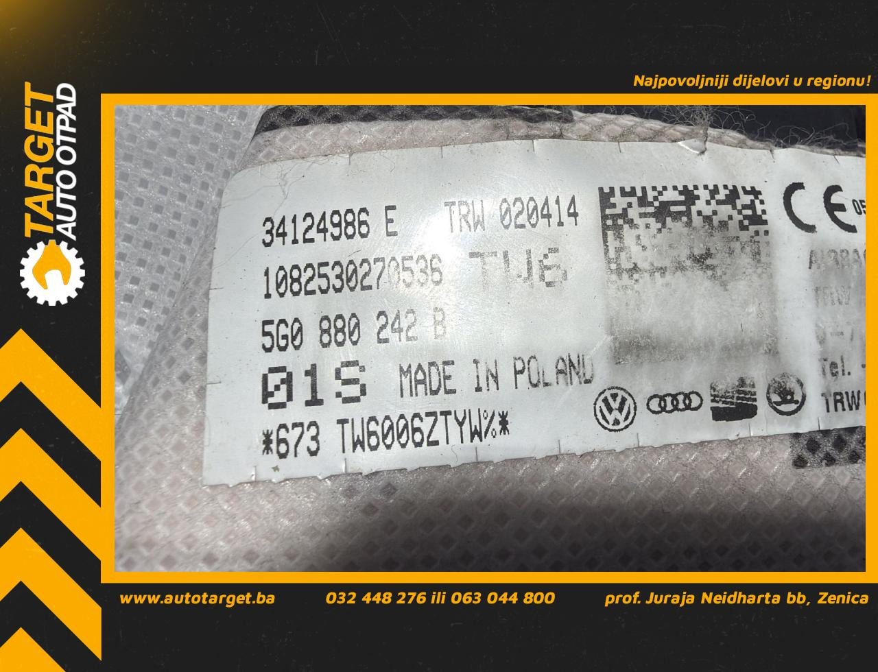 DIJELOVI AIRBAG VW GOLF 7 > 12-16 1.6 5G0880242B