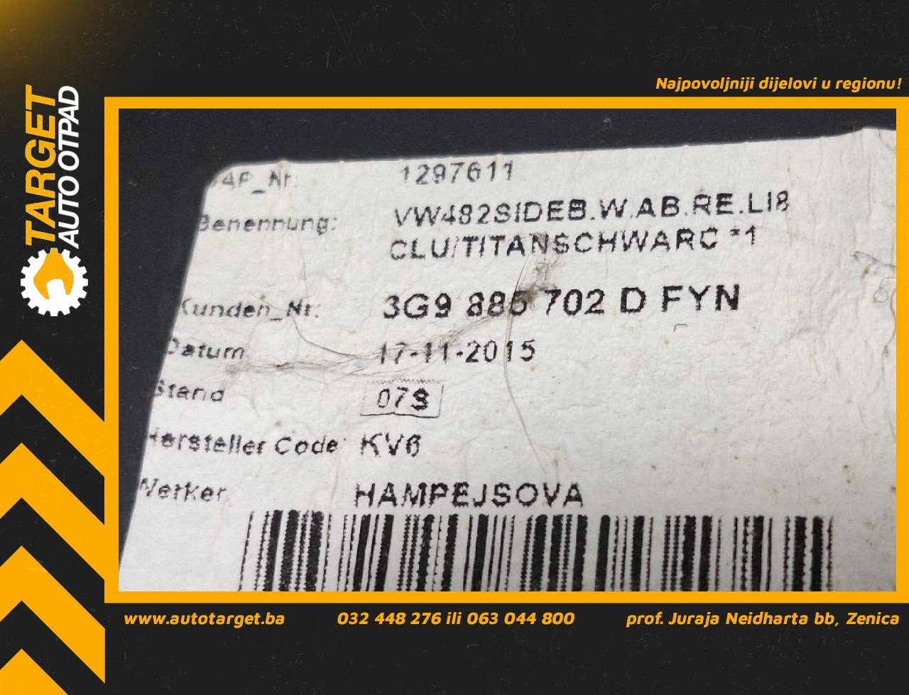 DIJELOVI AIRBAG SJEDISTA VW PASSAT B8 > 14-19 2.0 3G9885702D