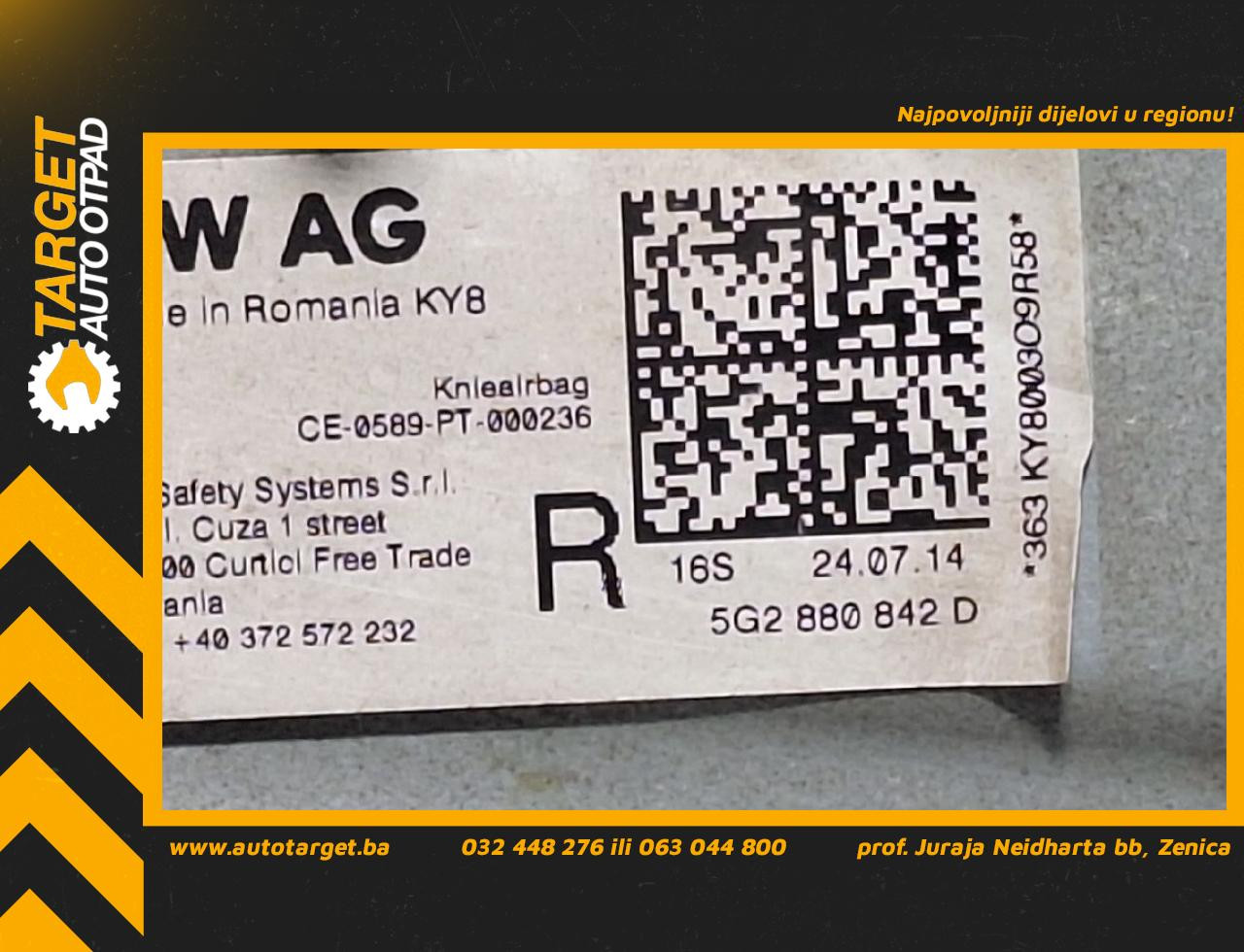 DIJELOVI AIRBAG NOGU VW GOLF 7 > 12-16 2.0 5G2880842D