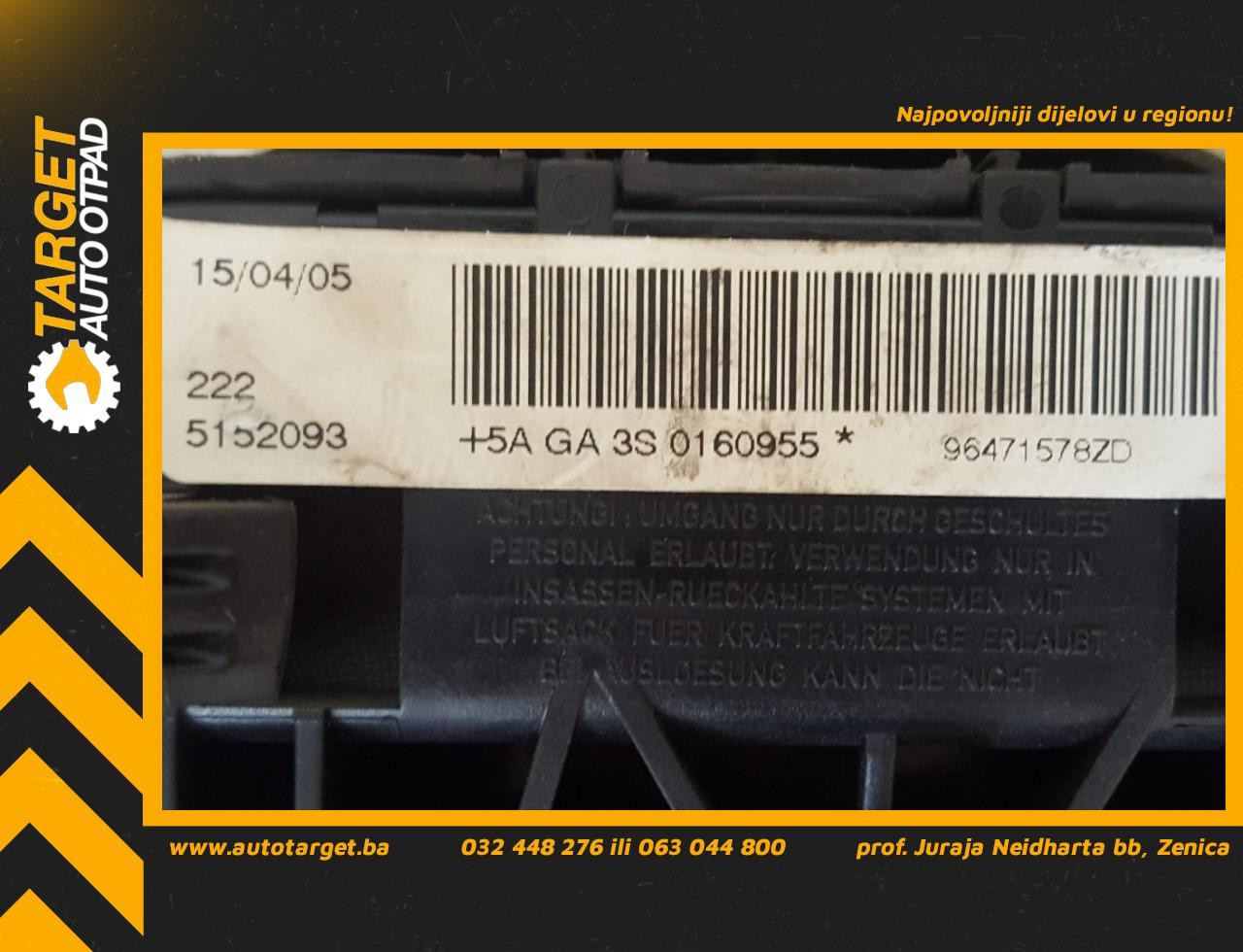 DIJELOVI AIRBAG VOLANA CITROEN C4 > 04-08 96471578ZD
