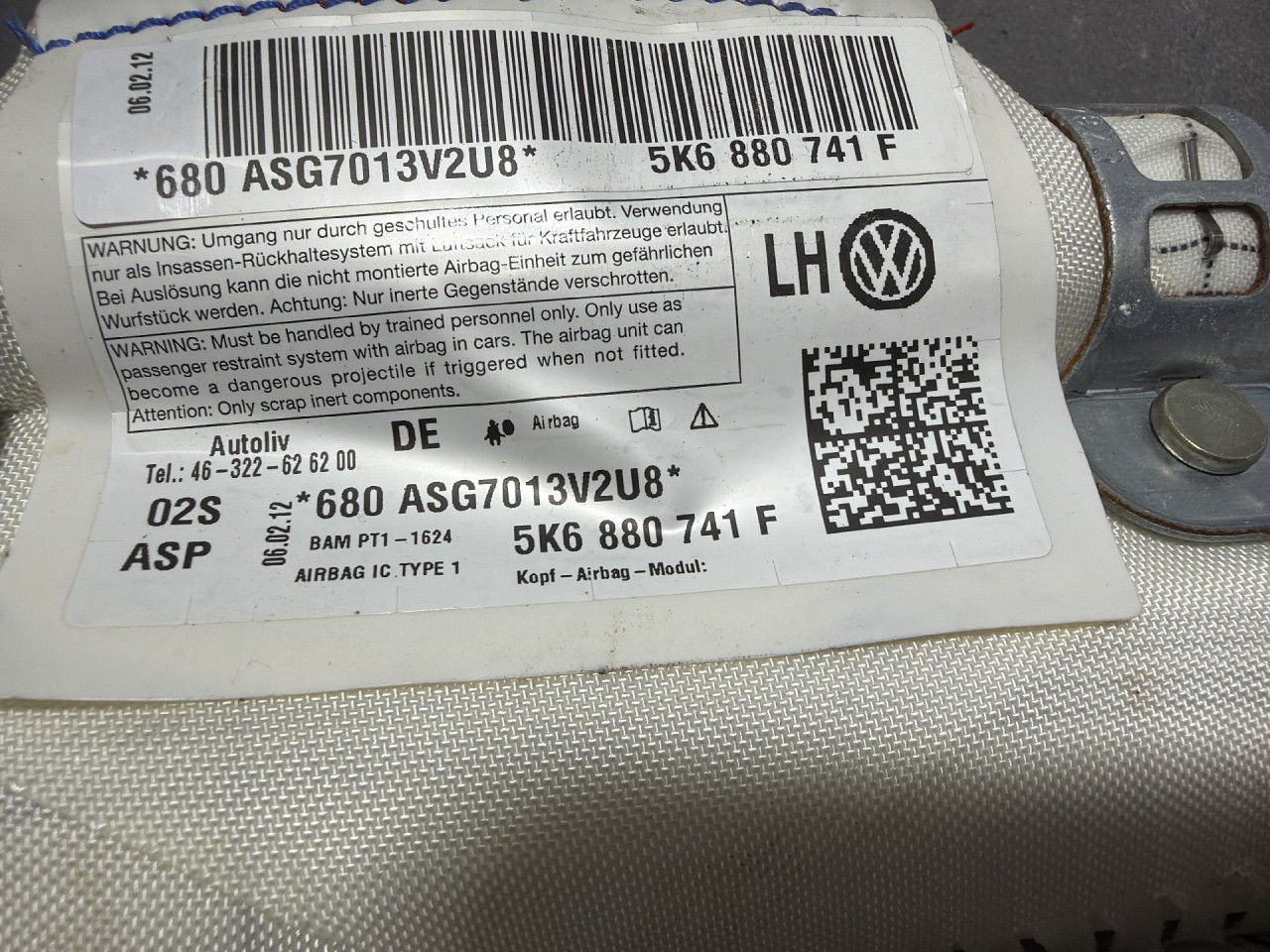 DIJELOVI KROVNI AIRBAG VW GOLF 6 > 08-12 5K6880741F