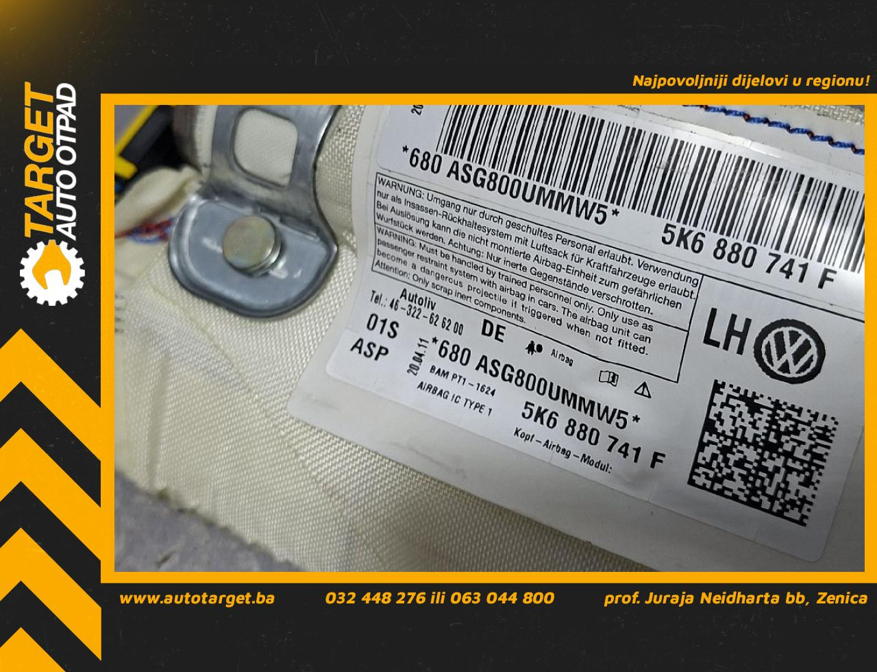 DIJELOVI KROVNI AIRBAG VW GOLF 6 > 08-12 1.6 5K6880741F
