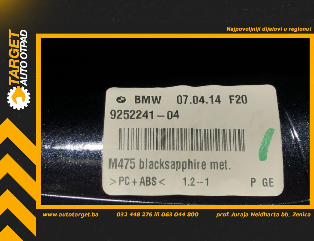 DIJELOVI PLASTIKA BMW SERIJA 3 (F30/F31) > 11-14 2.0 9252241
