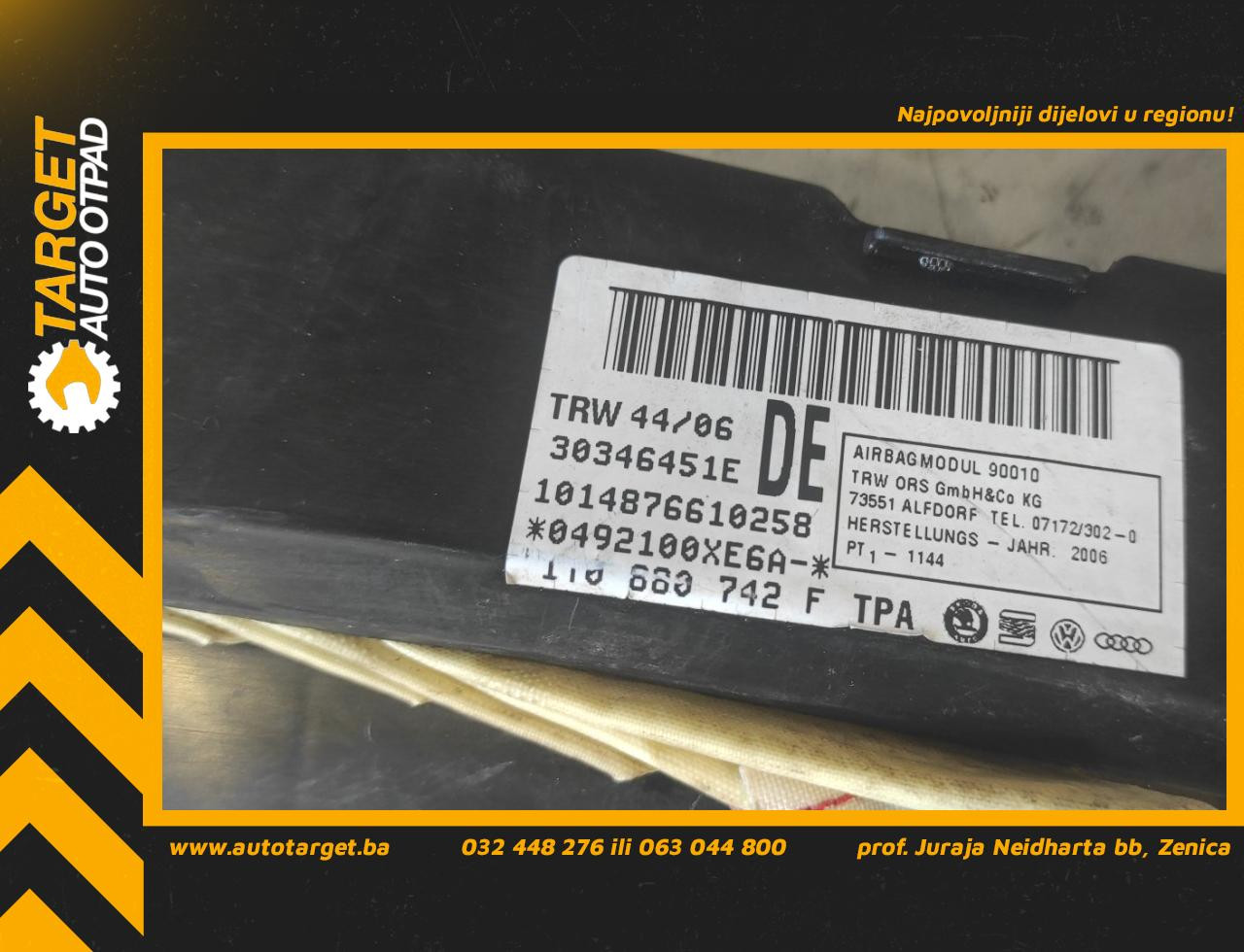 DIJELOVI KROVNI AIRBAG VW TOURAN > 03-06 1.9 1T0880742F