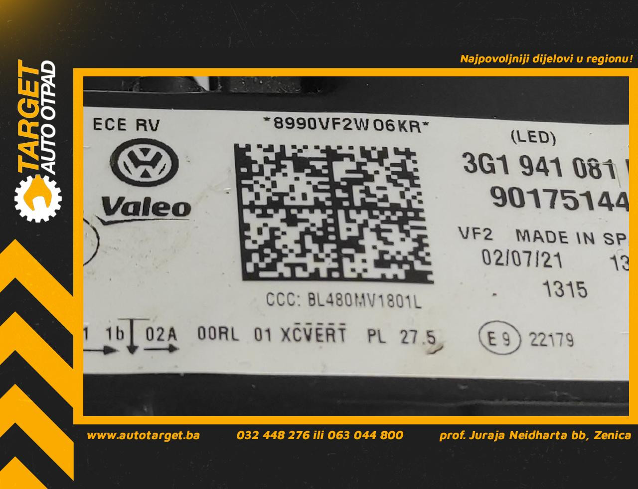 DIJELOVI FAR OSTECEN VW PASSAT B8 > 14-19 3G1941081P