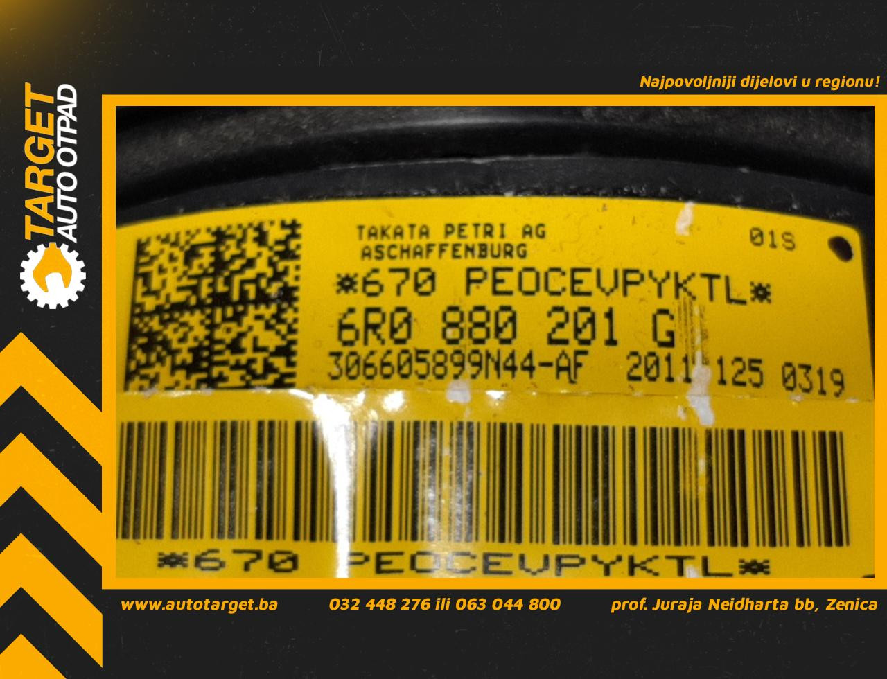 DIJELOVI AIRBAG VOLANA VW POLO > 09-14 6R0880201G
