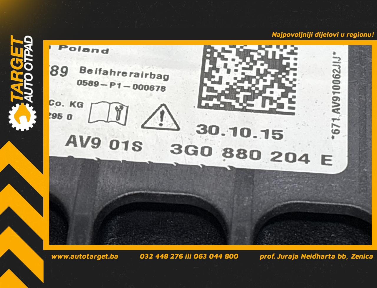 DIJELOVI AIRBAG SUVOZACA VW PASSAT B8 > 14-19 2.0 3G0880204E