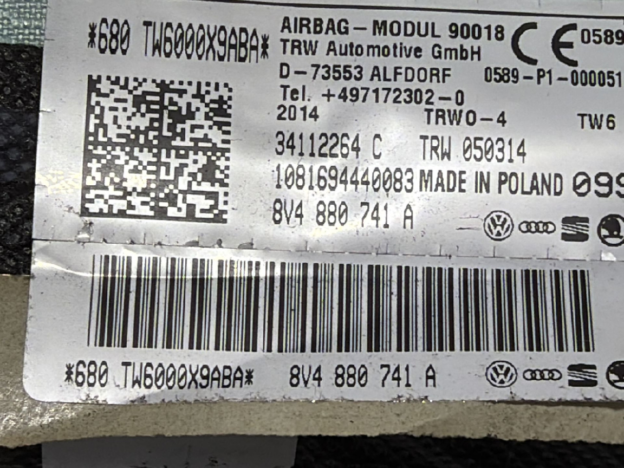 DIJELOVI KROVNI AIRBAG AUDI A3 (8V1/8VA) > 12-16 2.0 8V4880741A