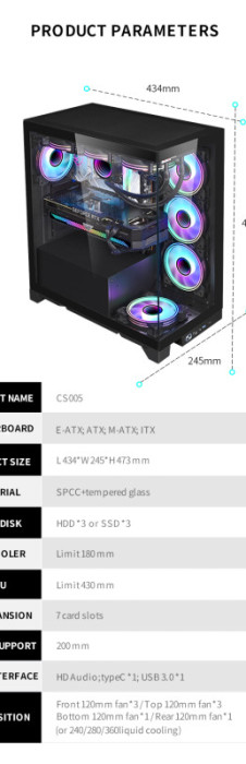 Gaming Kućište SNOWMAN CS005 + 5 X ARGB FAN INCLUDED