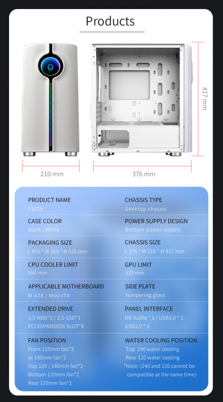 Gaming Kućište SNOWMAN CS029 White RGB FRONT PANEL
