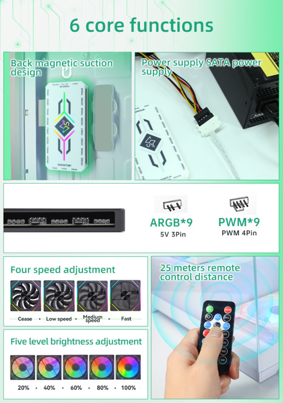 ARGB FAN HUB H9 + REMOTE CONTROLLER 9 X ARGB/ 9 X POWER