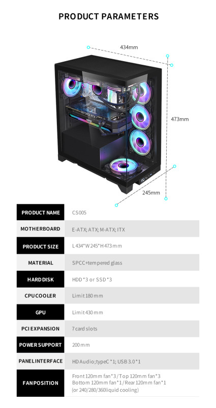Gaming Kućište SNOWMAN CS005 + 8 X ARGB FAN INCLUDED