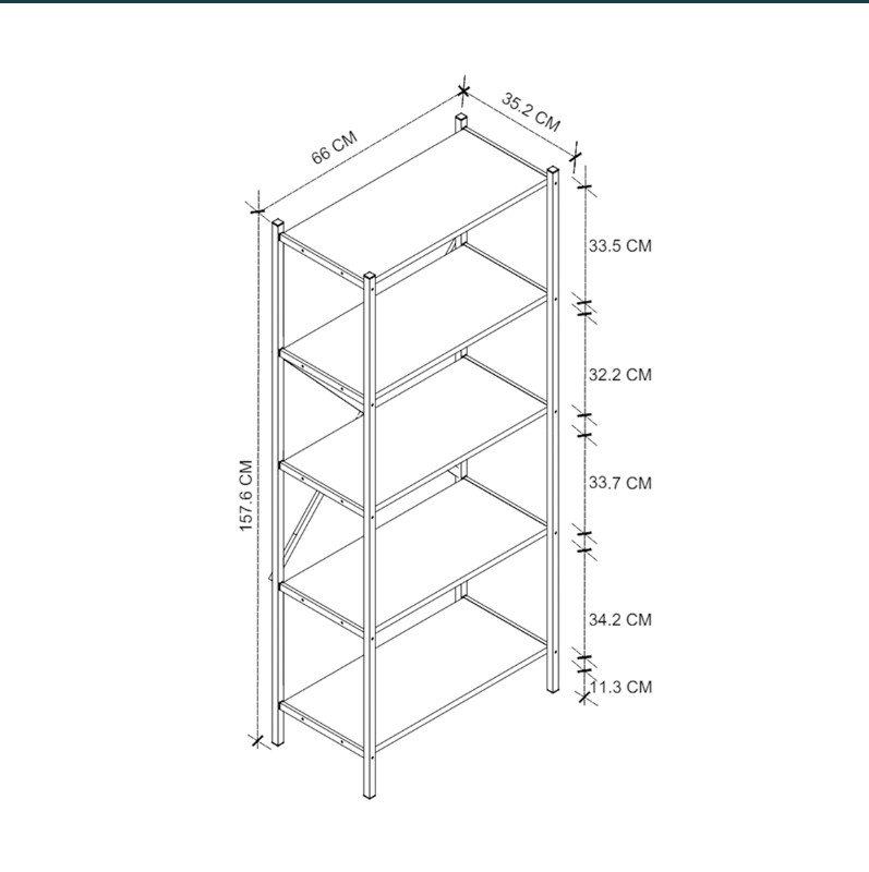 Metalna polica sa 5 nivoa, 157,6x66x35,2 cm