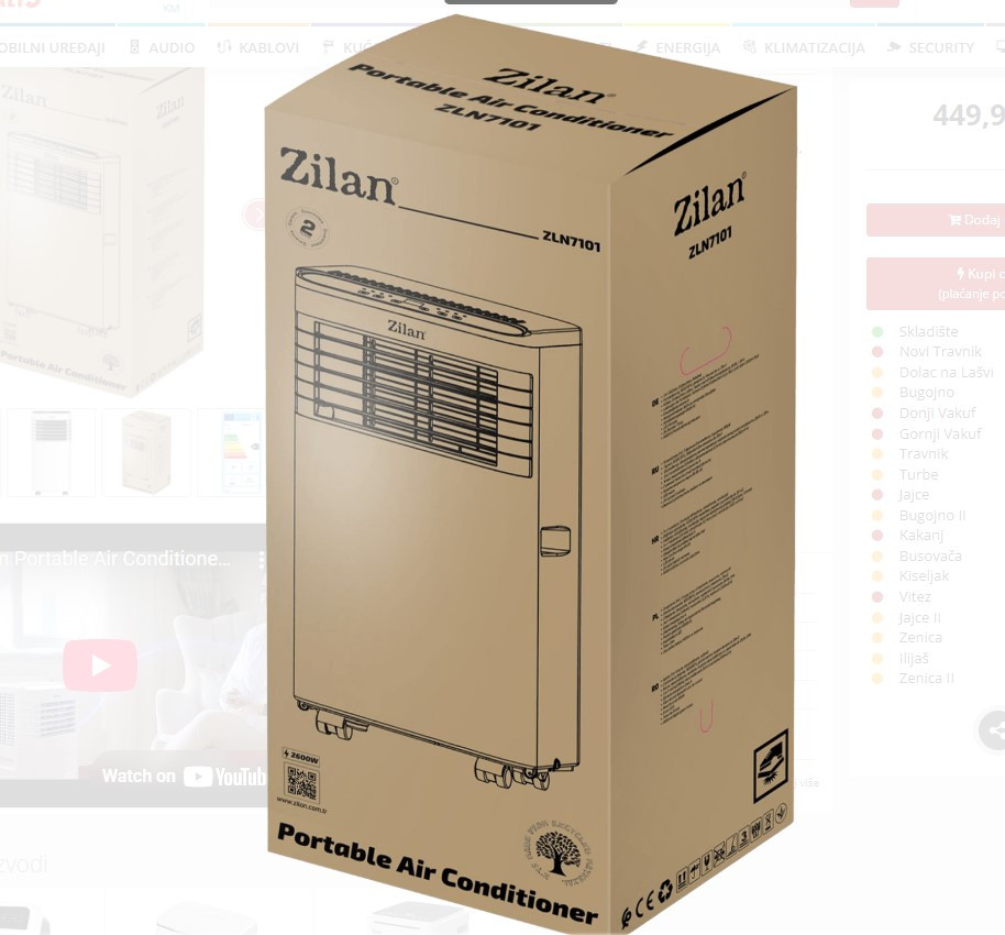 KLIMA POKRETNA ZLN7101 3U1 9000BTU
