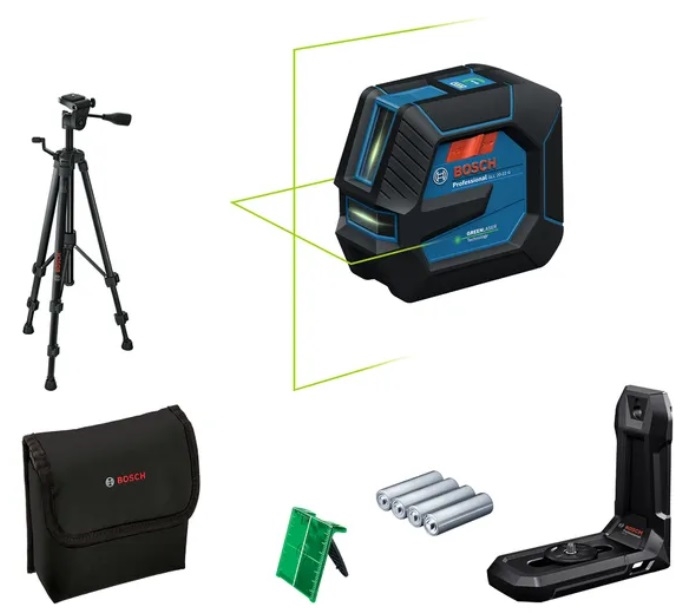 BOSCH GLL 20-22 G Križni laserski nivelir 20m zeleni zrak sa držačem LB 10 i stativom BT 150