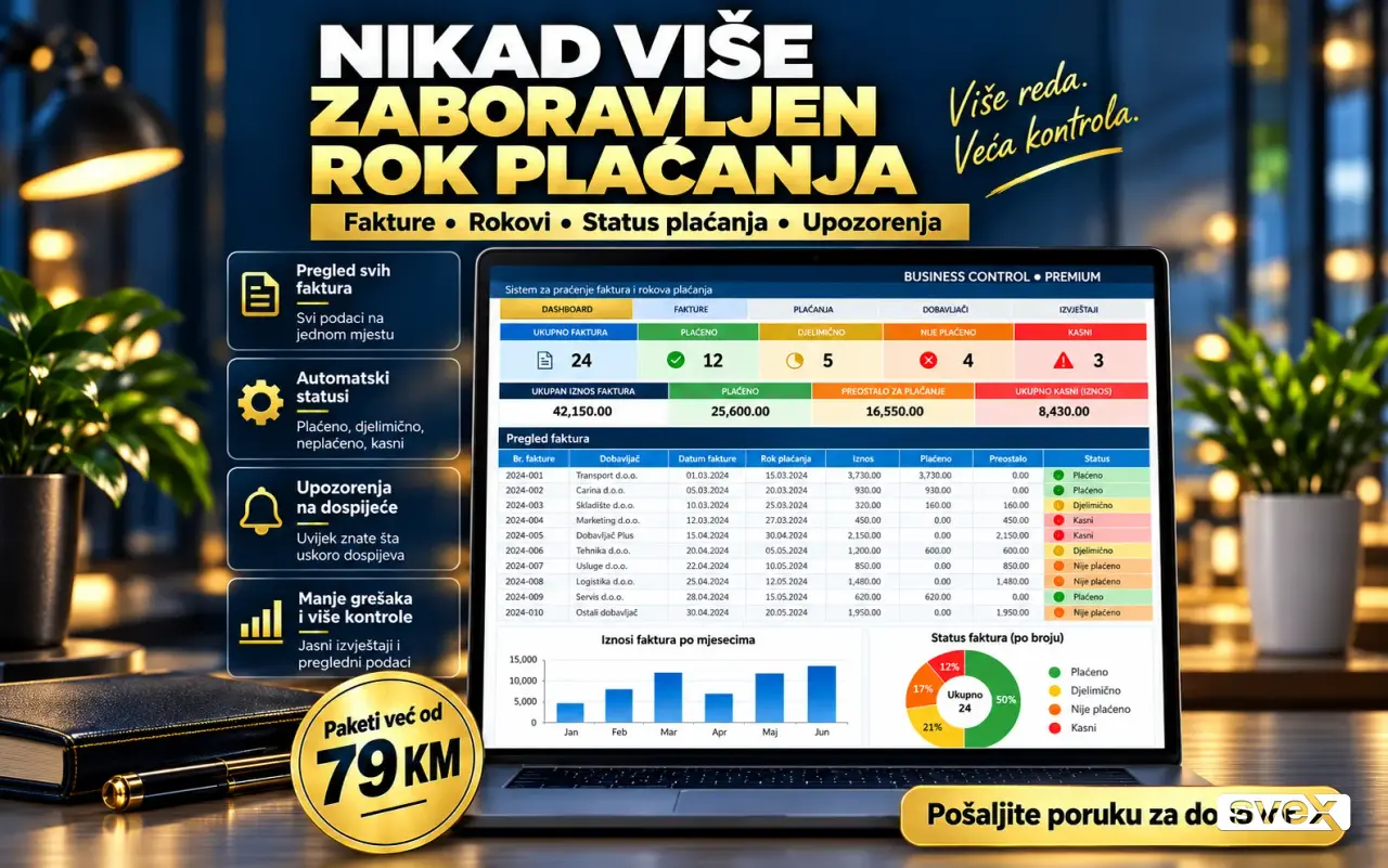 Poslovni Excel sistem po mjeri | Fakture, narudžbe, troškovi