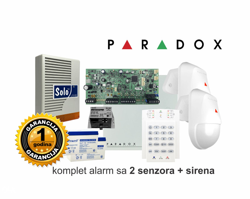 Paradox alarm komplet sa 2 senzora i sirenom SP5500