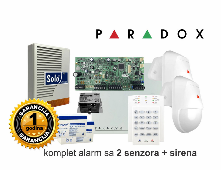 Paradox alarm komplet sa 2 senzora i sirenom