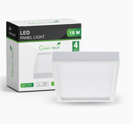 LED panel Green Tech 18W, 4200K, nadgradni, kvadratni