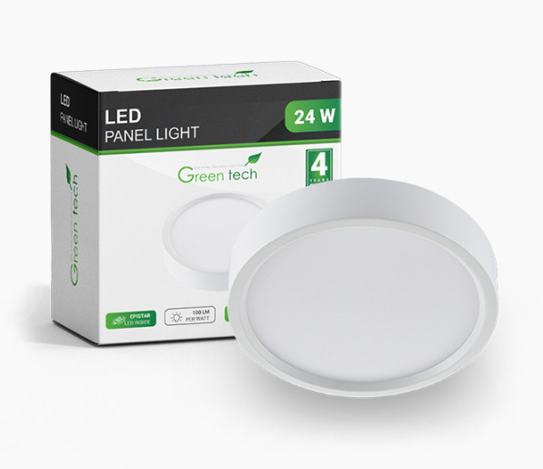 LED panel Green Tech 24W, 6500K, nadgradni, okrugli