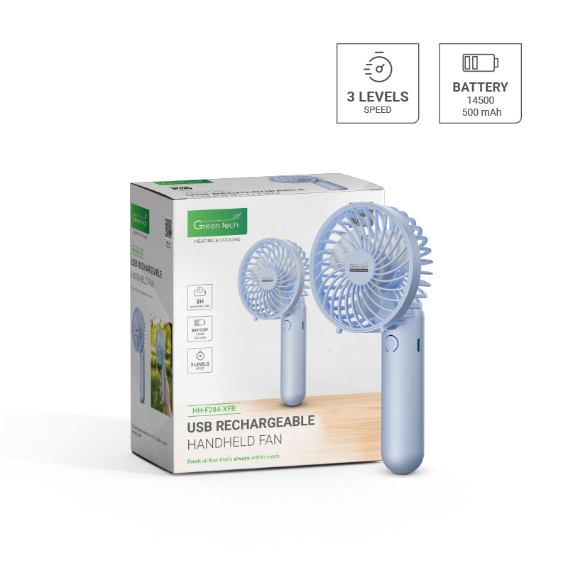 PRIJENOSNI VENTILATOR GREEN TECH, 1.1W, PLAVI , SA USB PUNJENJEM