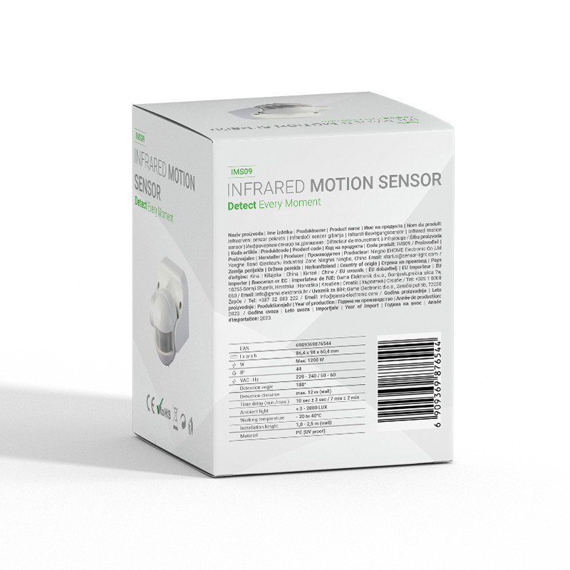INFRACRVENI NADGRADNI SENZOR POKRETA GREEN TECH IMS09, IP44, 180