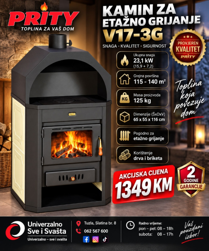 KAMIN ZA ETAŽNO GRIJANJE PRITY V17-3G