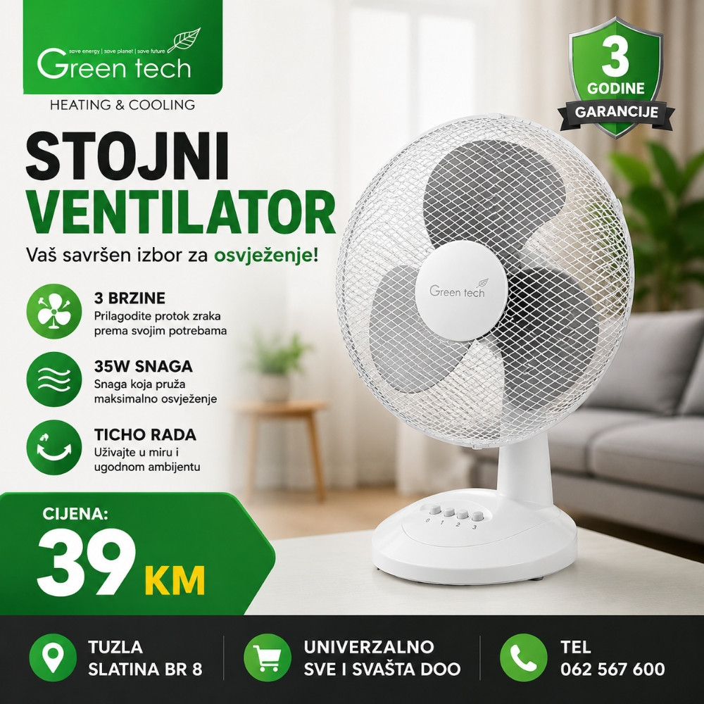 VENTILATOR STOLNI GREEN TECH FT-30A-WH 35W