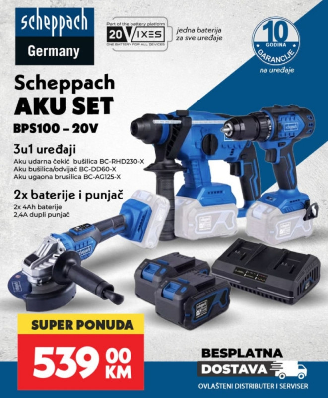 SCHEPPACH SET AKU ALATA IXES BPS100 2X 4 AH baterije