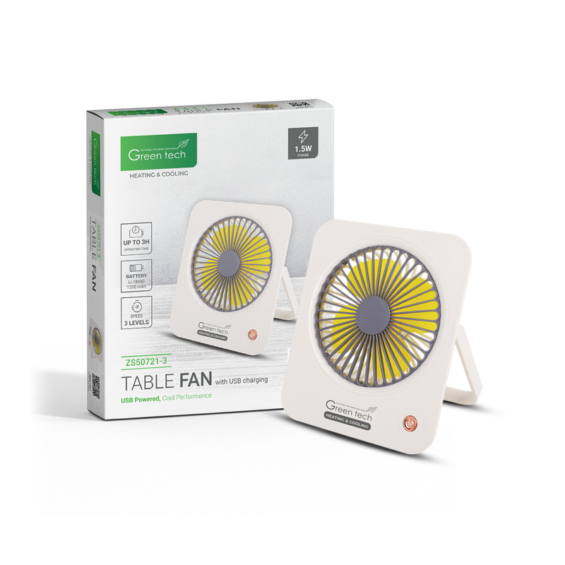 VENTILATOR STOLNI GREEN TECH , 1.5W, BIJELI , SA USB PUNJENJEM