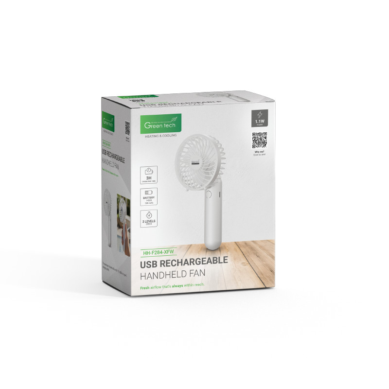 PRIJENOSNI VENTILATOR GREEN TECH, 1.1W,BIJELI, SA USB PUNJENJEM