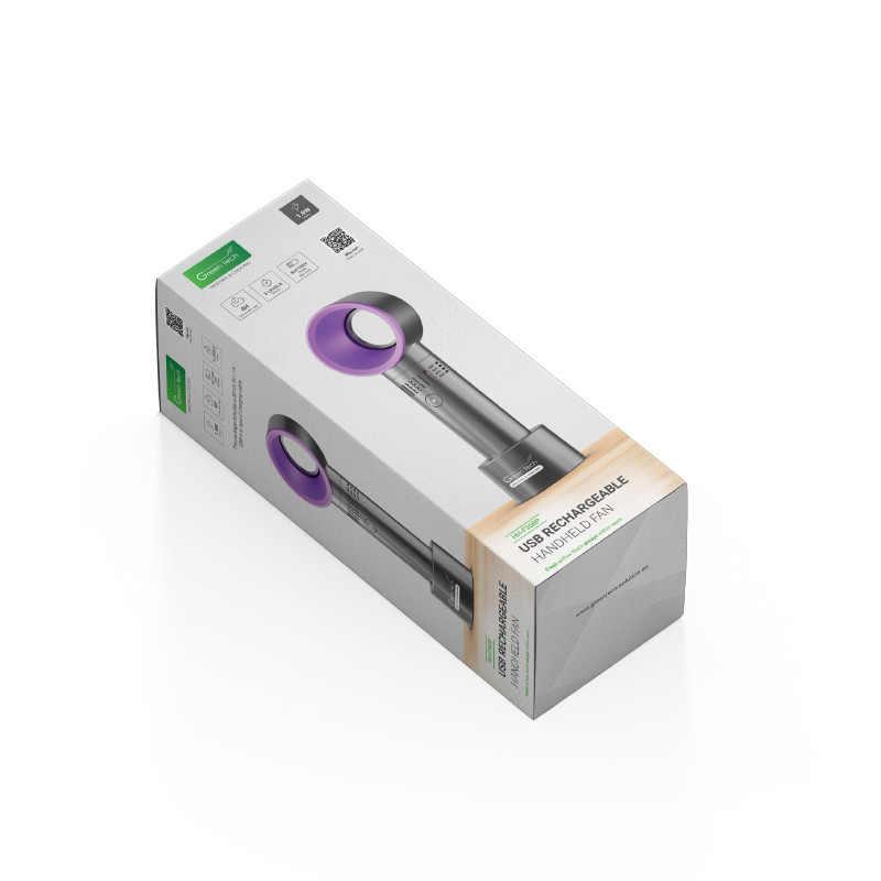 VENTILATOR GREEN TECH ,1.9W, CRNI + LJUBICASTI , SA USB PUNJENJEM