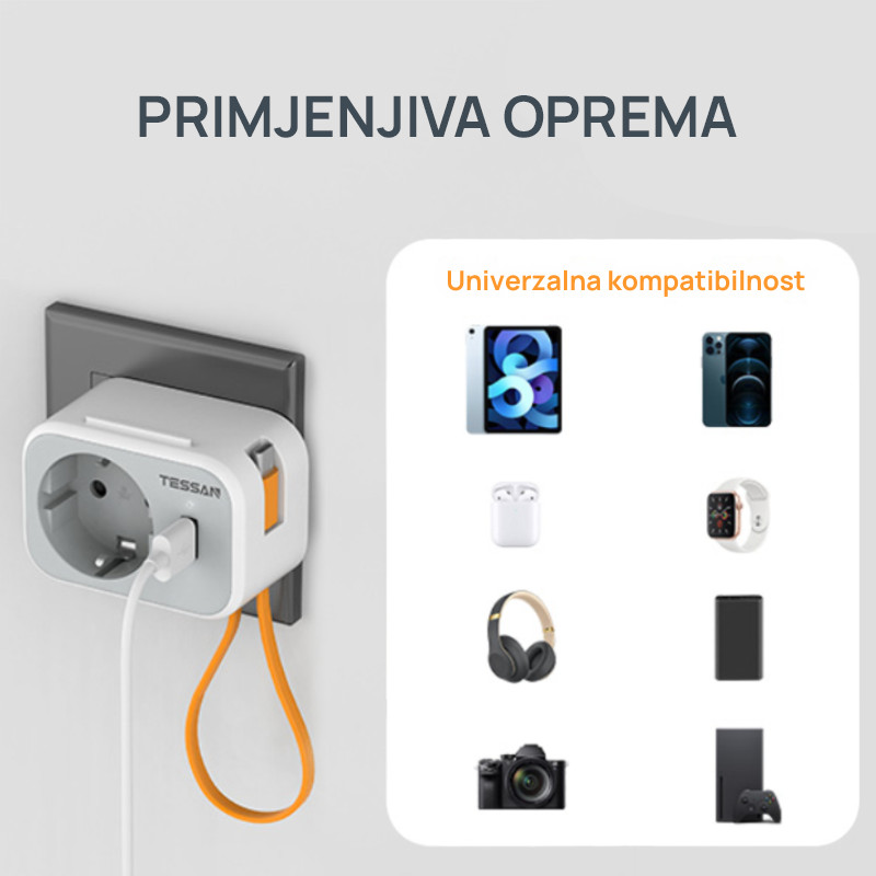 Zidna utičnica TS-332, 1x AC, 1x USB-C sa kabelom od 20cm, 15W