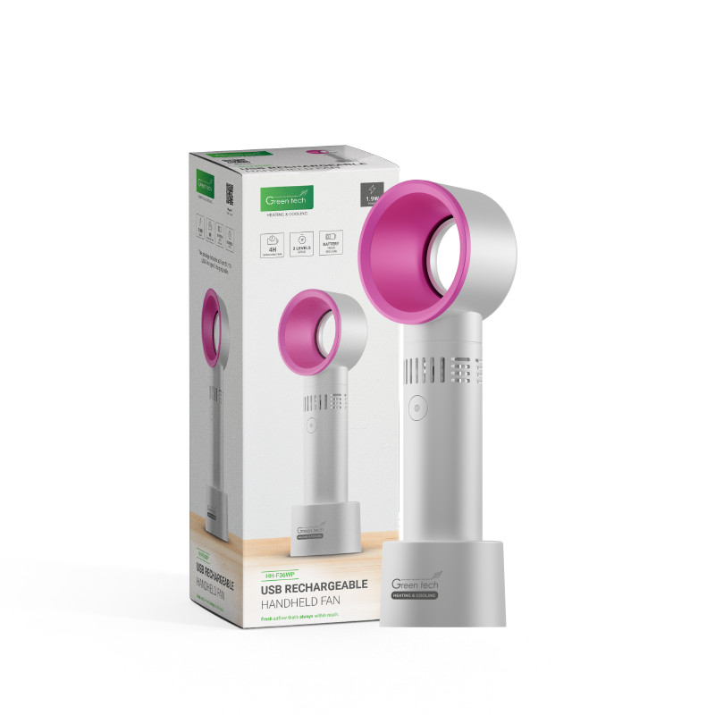 VENTILATOR GREEN TECH , 1.9W, BIJELI + PINK , SA USB PUNJENJEM