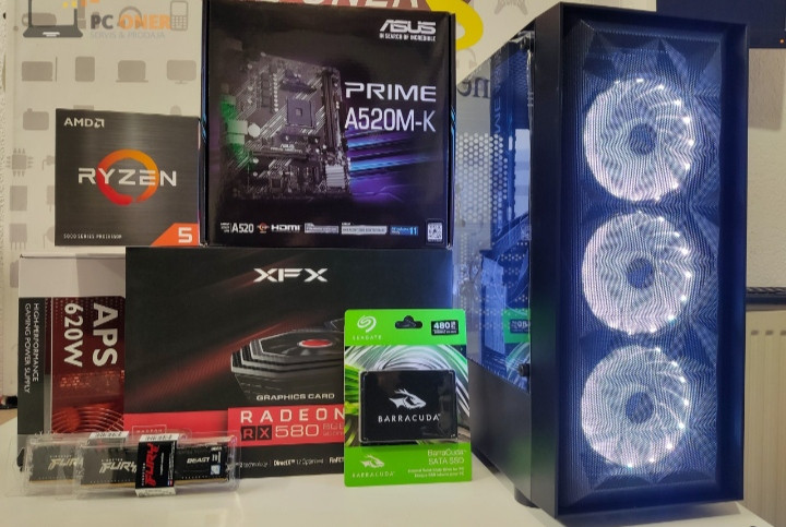 GaAMING RACUNAR PC RYZEN 5 5500 RX580 8 GB 16GB 240GB SSD