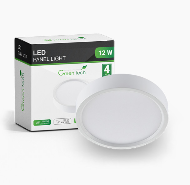 LED panel Green Tech 12W, 6500K, nadgradni, okrugli